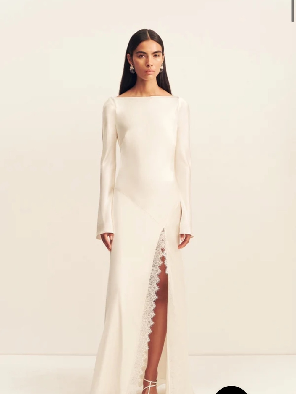 Shona Joy Ivory Long-Sleeve Maxi Dress with Lace Slit